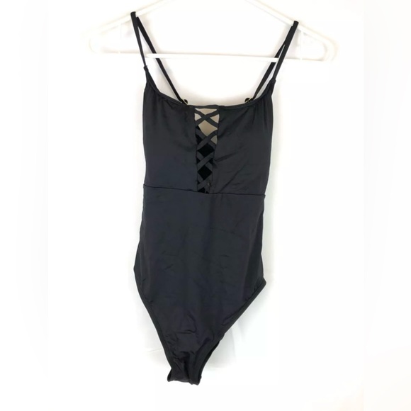 La Blanca Womens Island Goddess Lace-Up One Piece Black Size 8